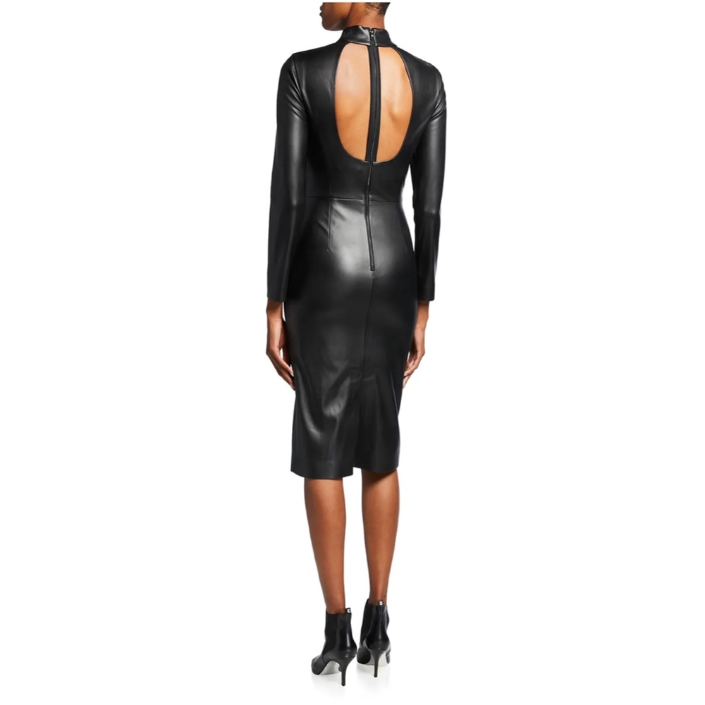 NWT $330 ALICE + OLIVIA Delora Faux-Leather Mock-Neck Open-Back Dress in size 0!